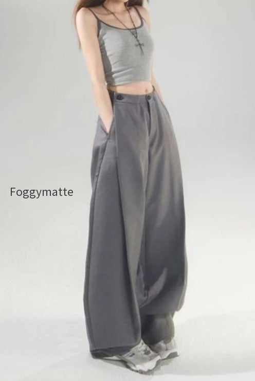 Vintage High Waist Adjustable Pleated Wide Leg Tailored Pants