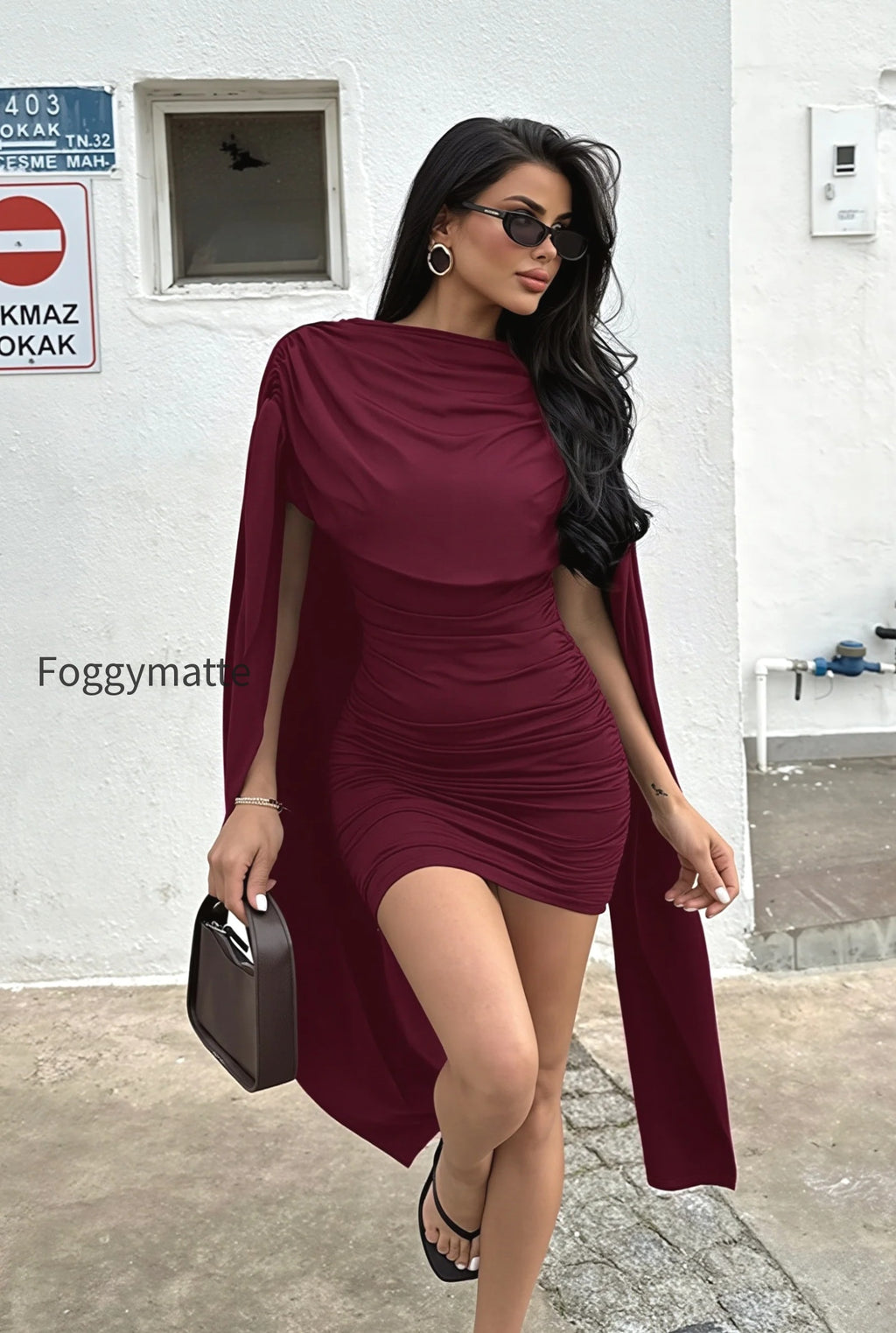 draped-high-neck-cape-mini-dress
