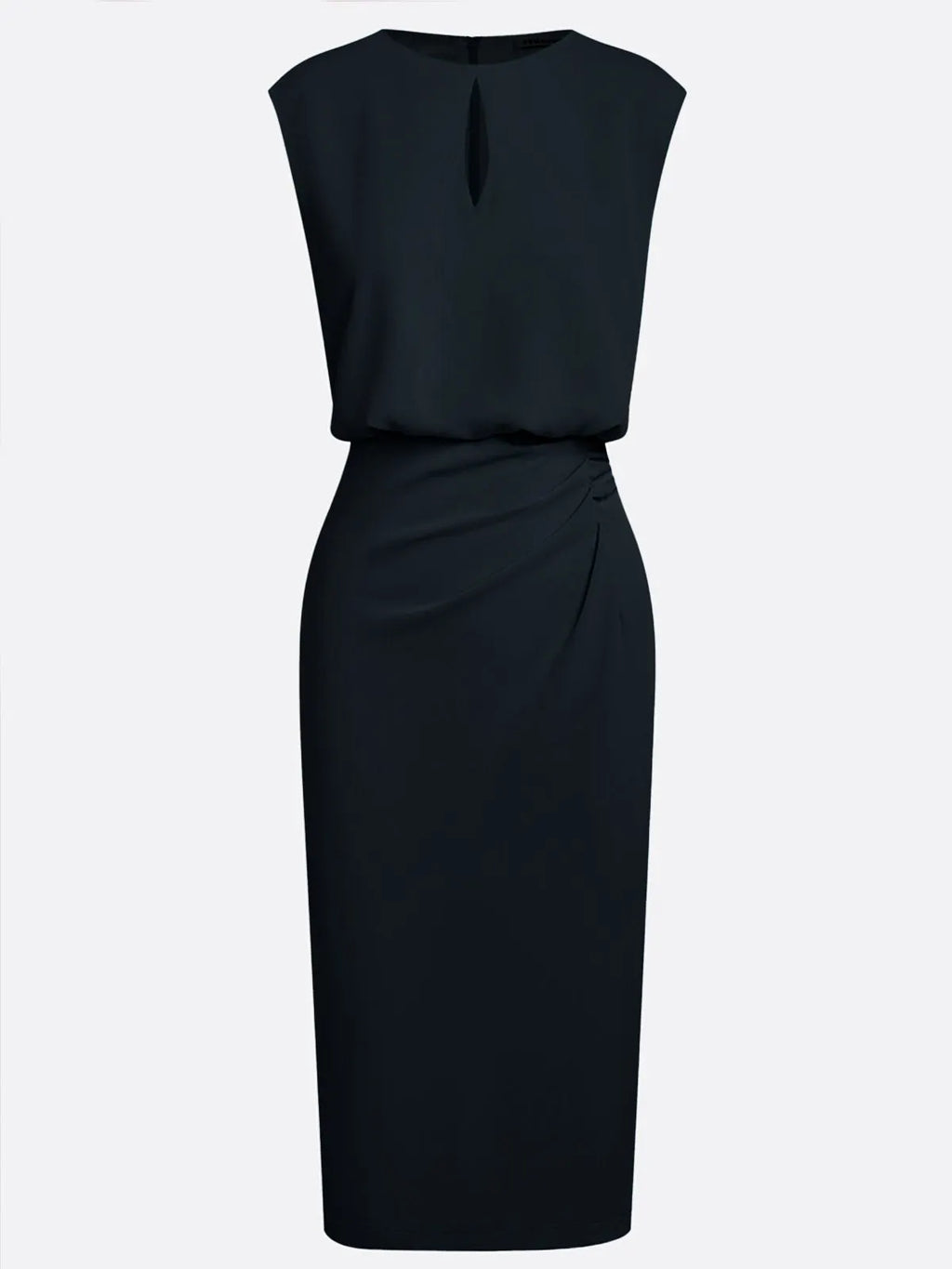 Elegant Keyhole Neck Sheath Dress with Ruched Waist Detail