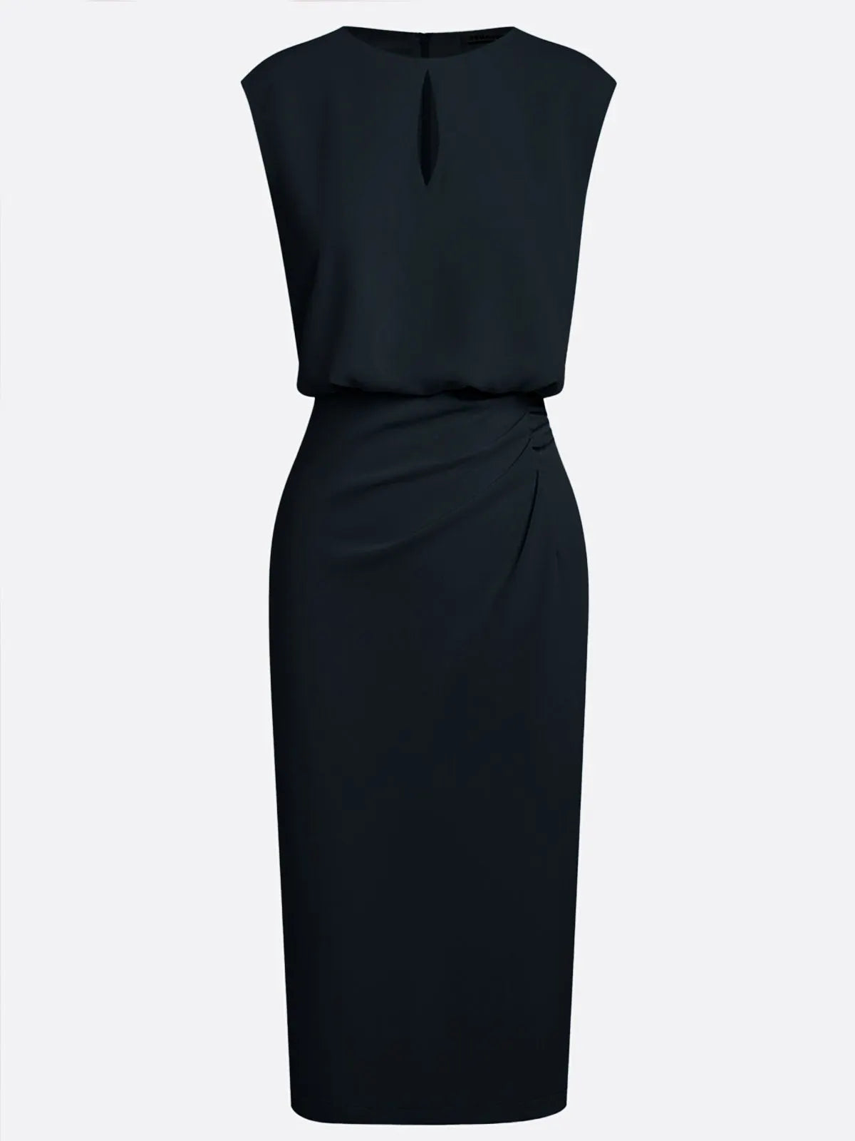 Elegant Keyhole Neck Sheath Dress with Ruched Waist Detail