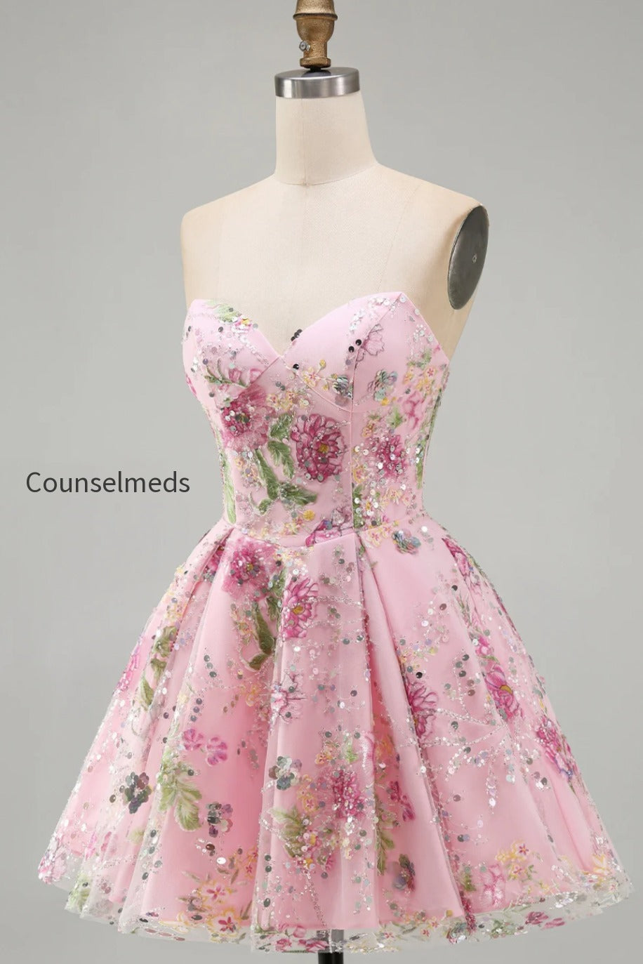 sparkly-pink-floral-beaded-a-line-short-strapless-homecoming-dress