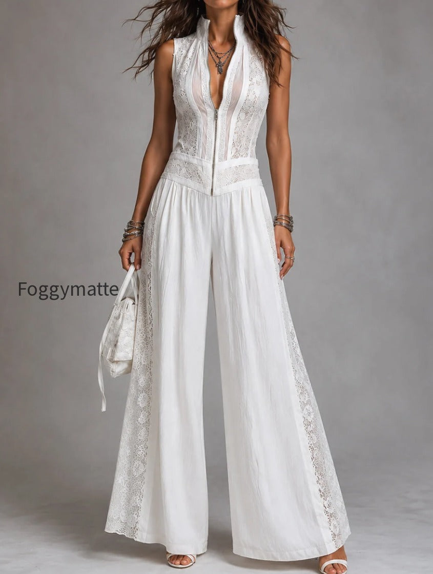 retro-stand-collar-tencel-wide-leg-jumpsuit-with-lace-trim