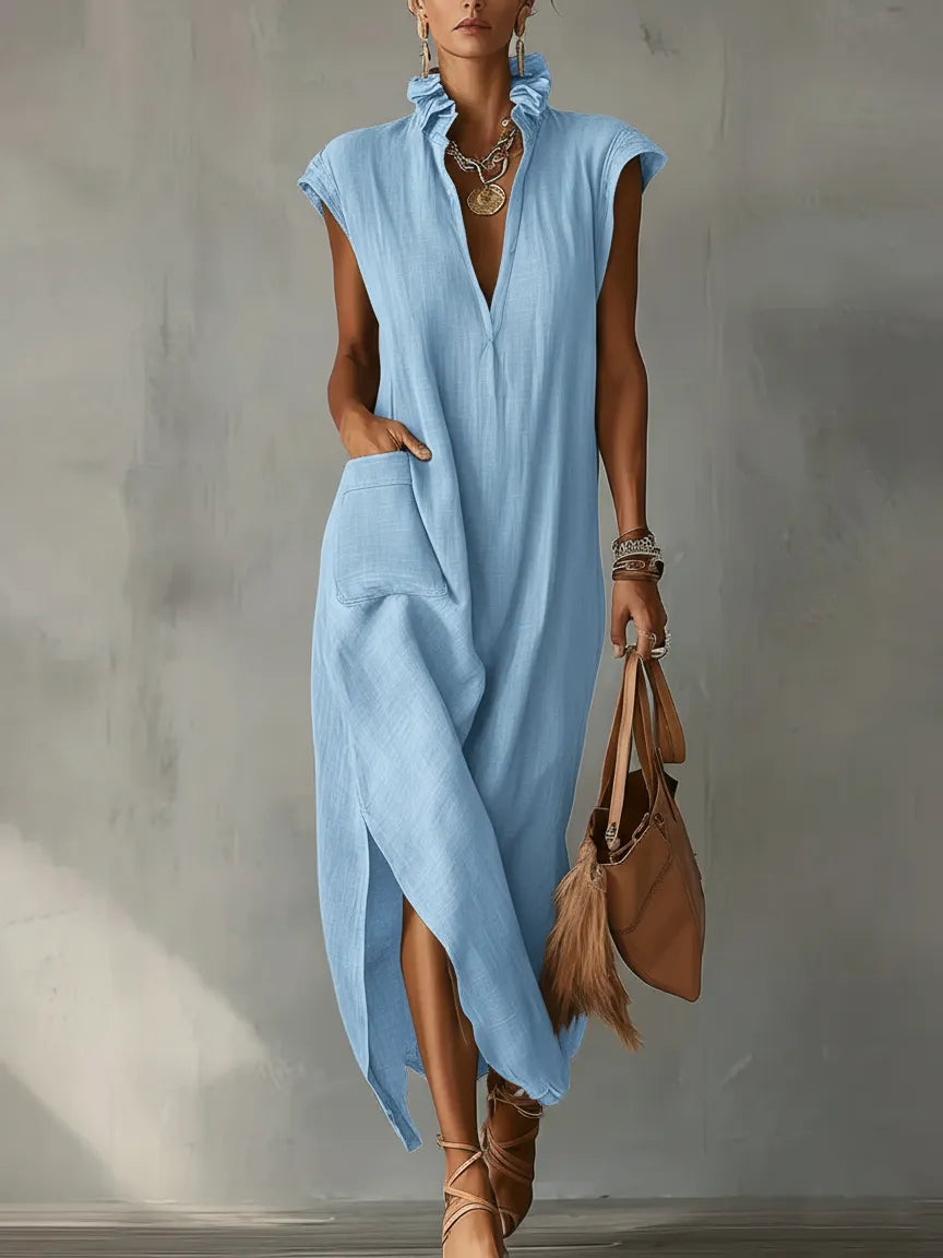 Elegant Midi Dress in linen, Premium Look