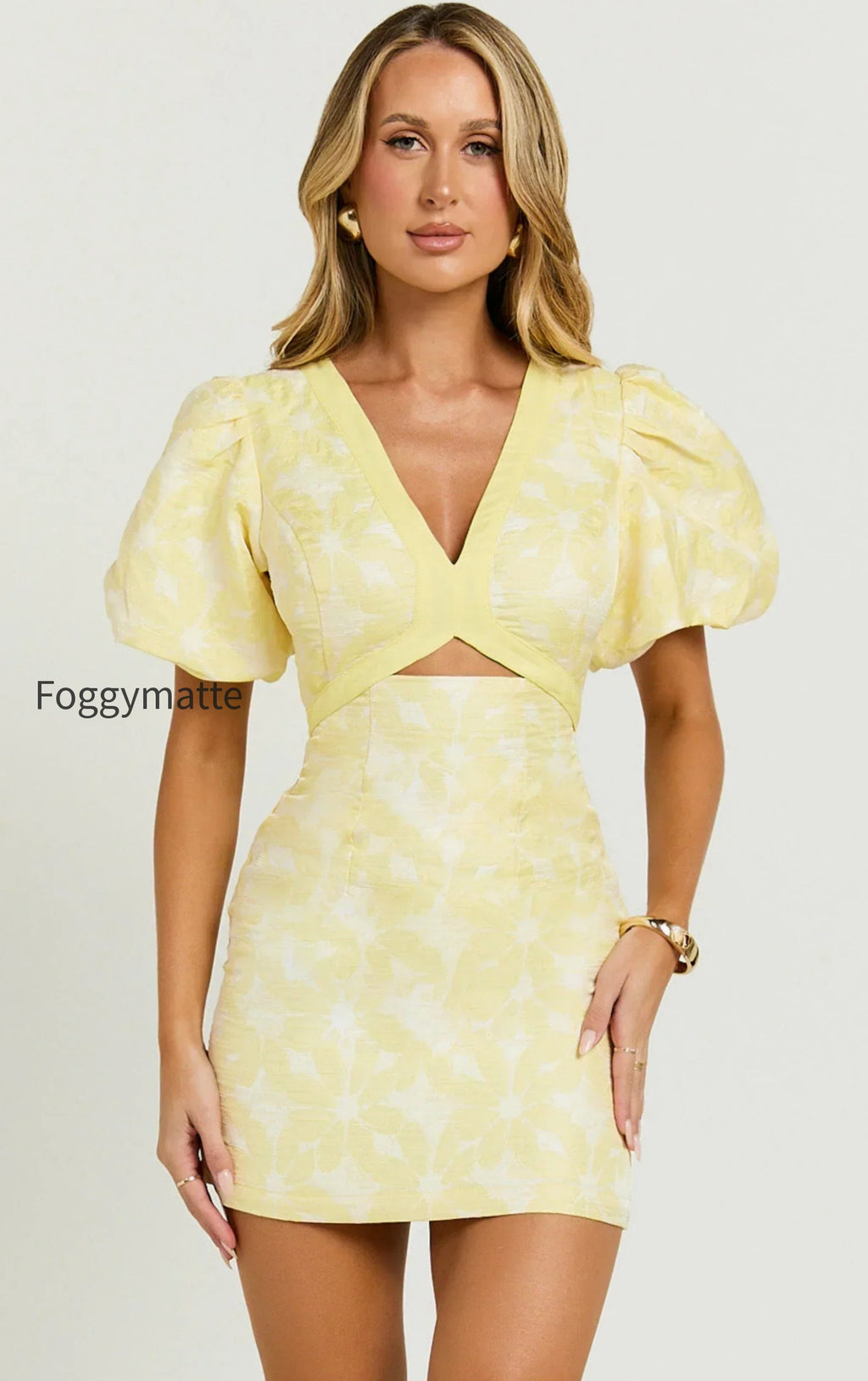 diana-mini-dress-jacquard-short-sleeve-cut-out-dress-in-lemon-50797