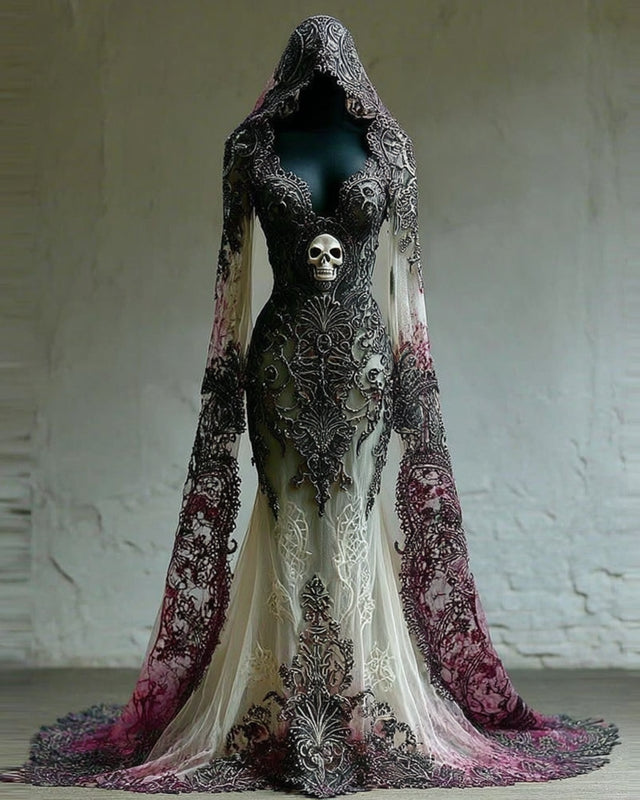 Halloween Gradient  Lace Patchwork Evening Dress 3a59