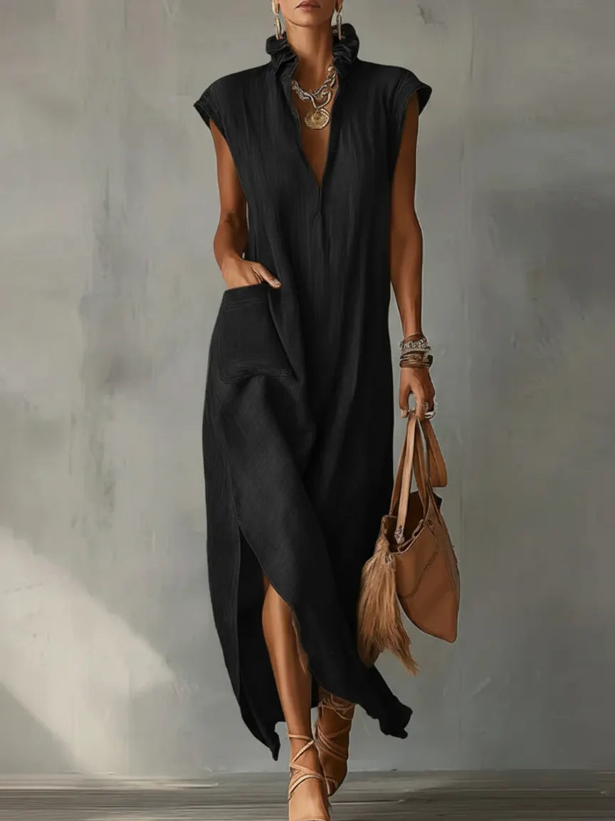 Elegant Midi Dress in linen, Premium Look