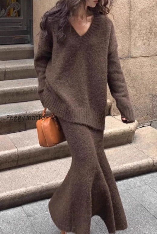 lazy-v-neck-knit-sweater-mermaid-skirt-two-piece-set