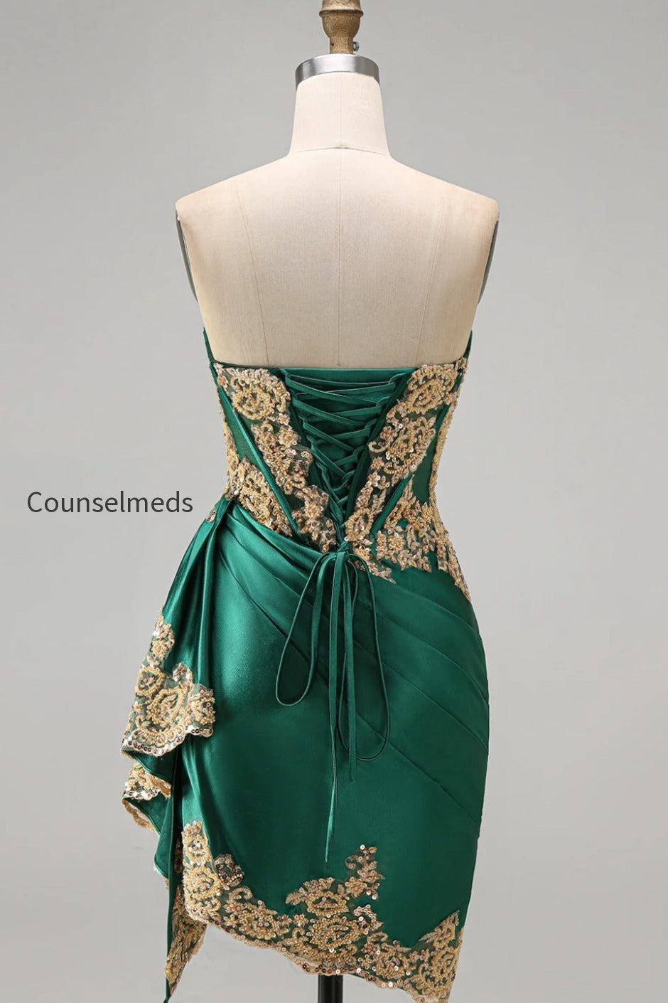 strapless-corset-ruched-short-sparkly-dark-green-appliqued-homecoming-dress-with-ruffles