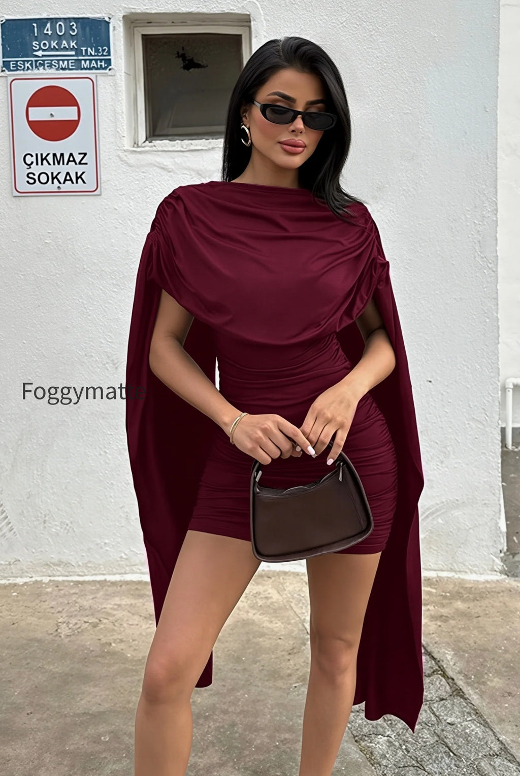 draped-high-neck-cape-mini-dress