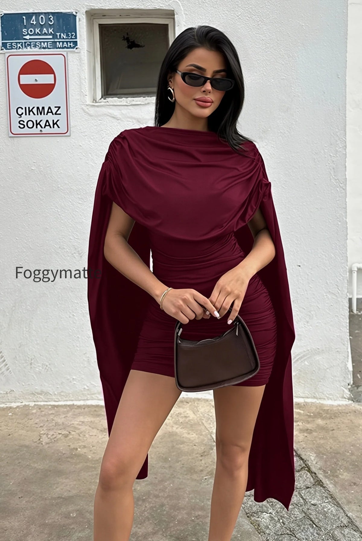 draped-high-neck-cape-mini-dress