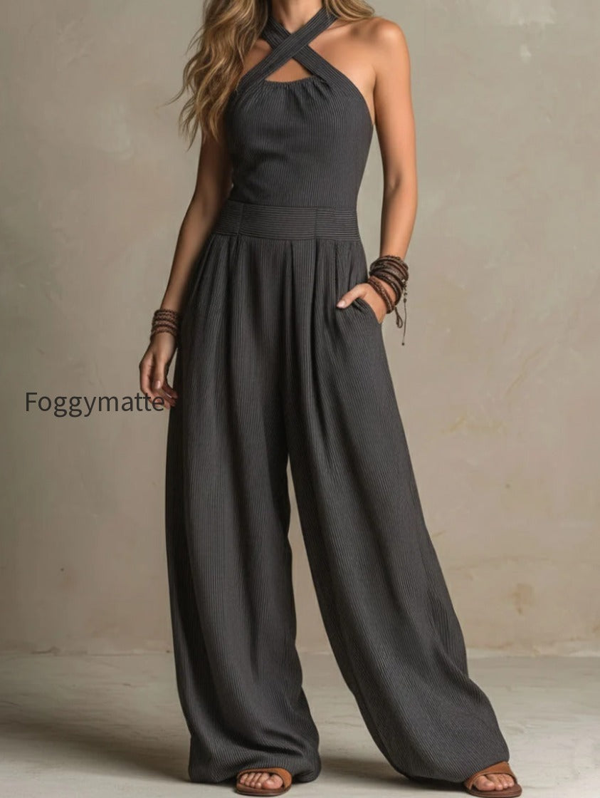 boho-charcoal-crisscross-halter-pinstripe-wide-leg-jumpsuit