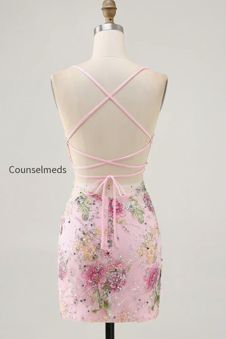 sparkly-pink-beaded-floral-short-tight-homecoming-dress-with-sequins