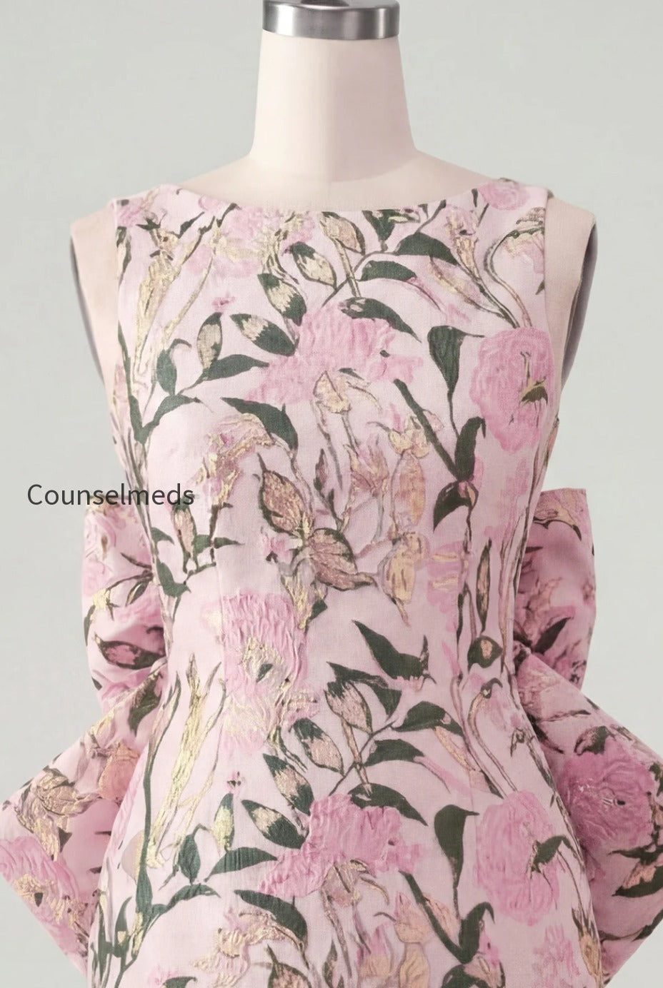 floral-pink-green-tight-boat-neck-short-homecoming-dress-with-bow