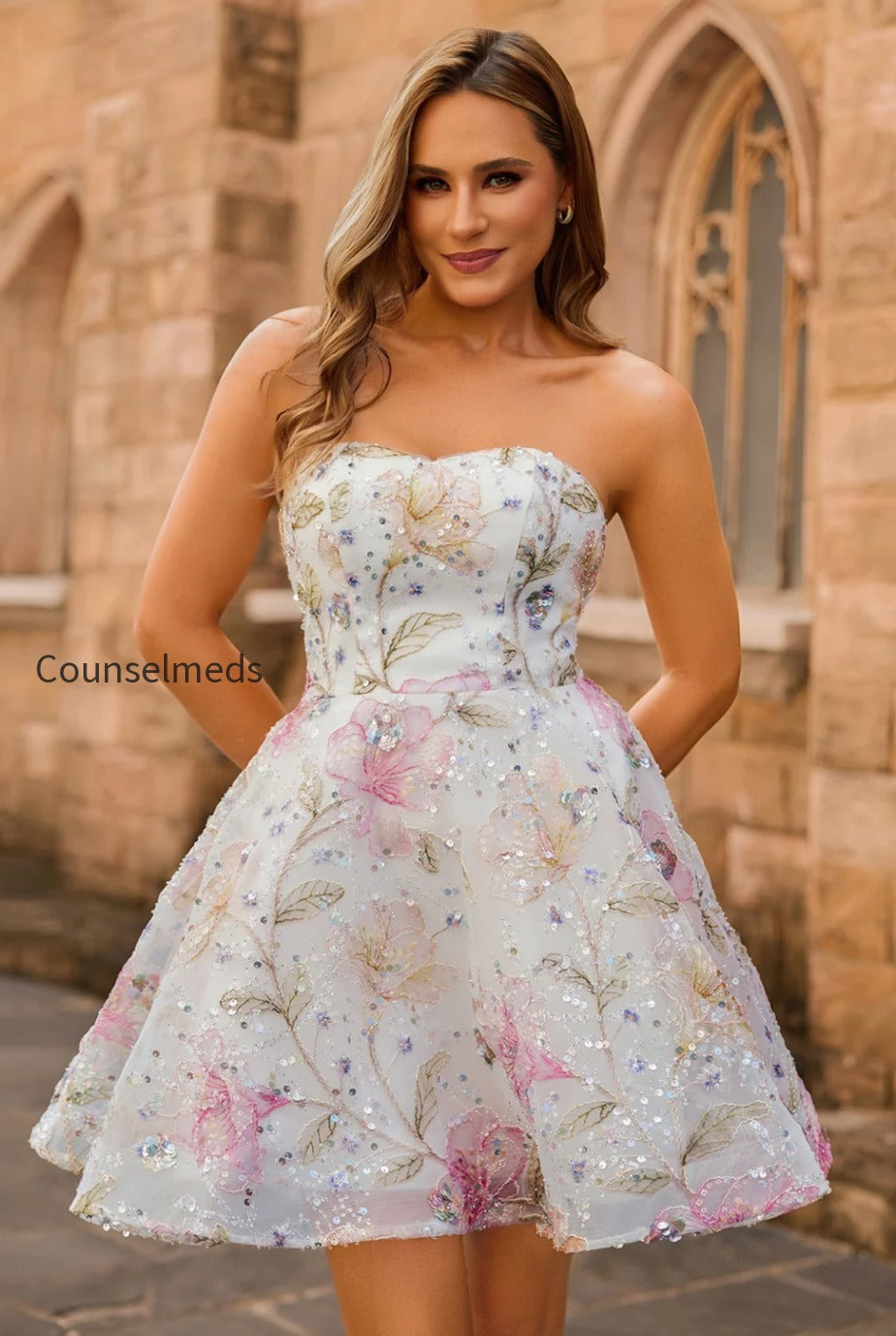 sparkly-pink-floral-short-a-line-homecoming-dress