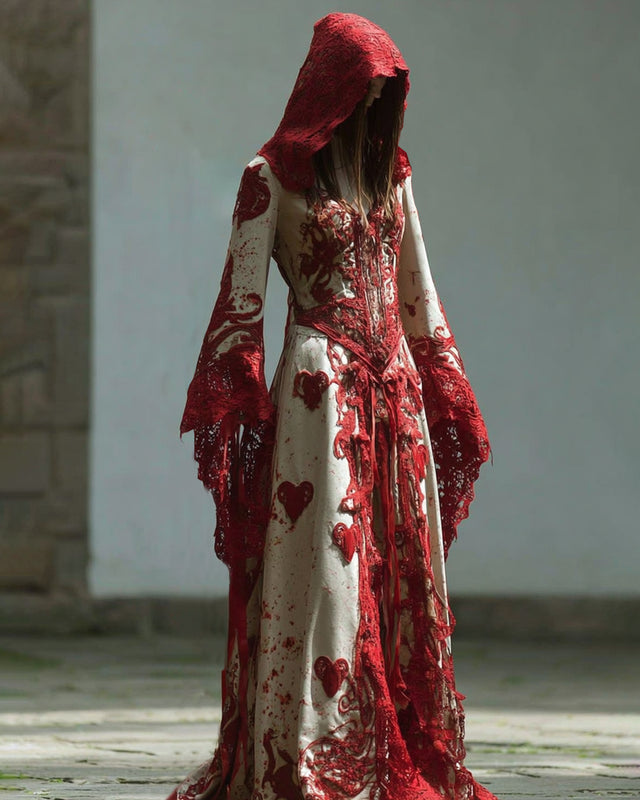 Halloween Contrasting Lace Patchwork Embroidered Evening Dress 46b9