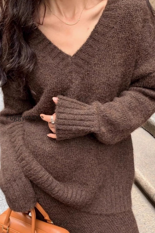 lazy-v-neck-knit-sweater-mermaid-skirt-two-piece-set