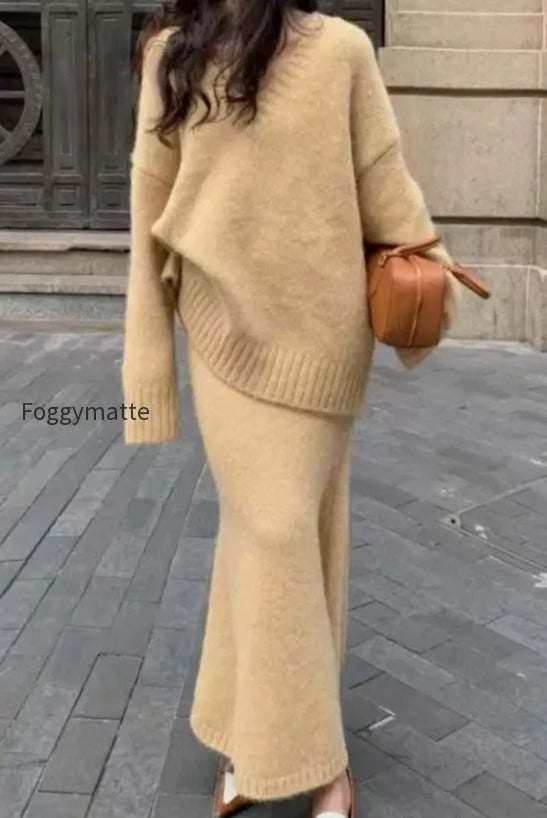 lazy-v-neck-knit-sweater-mermaid-skirt-two-piece-set