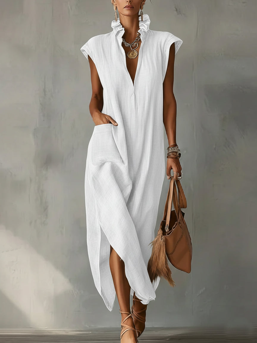 Elegant Midi Dress in linen, Premium Look