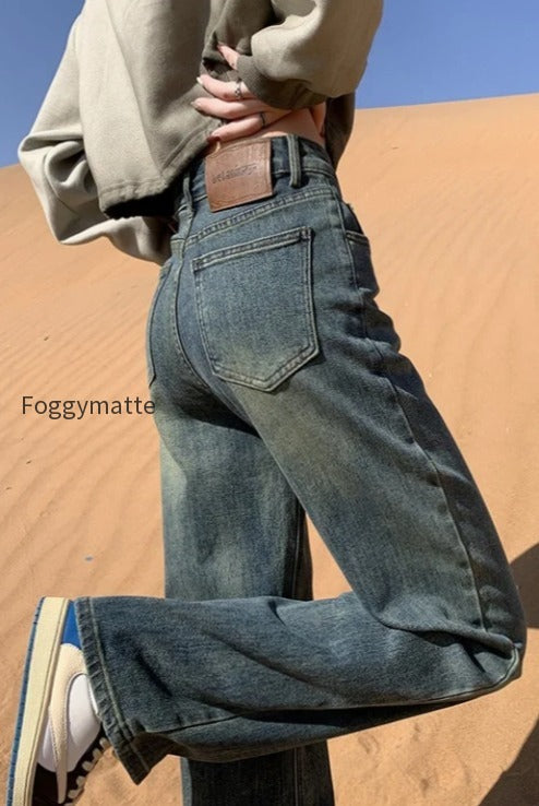 Cement Gray High Waist Straight Wide Leg Extended Jeans