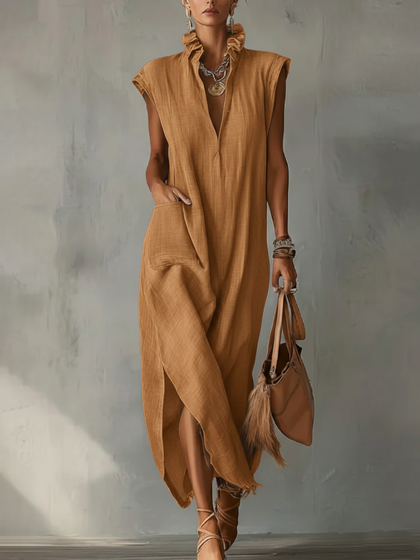 Elegant Midi Dress in linen, Premium Look
