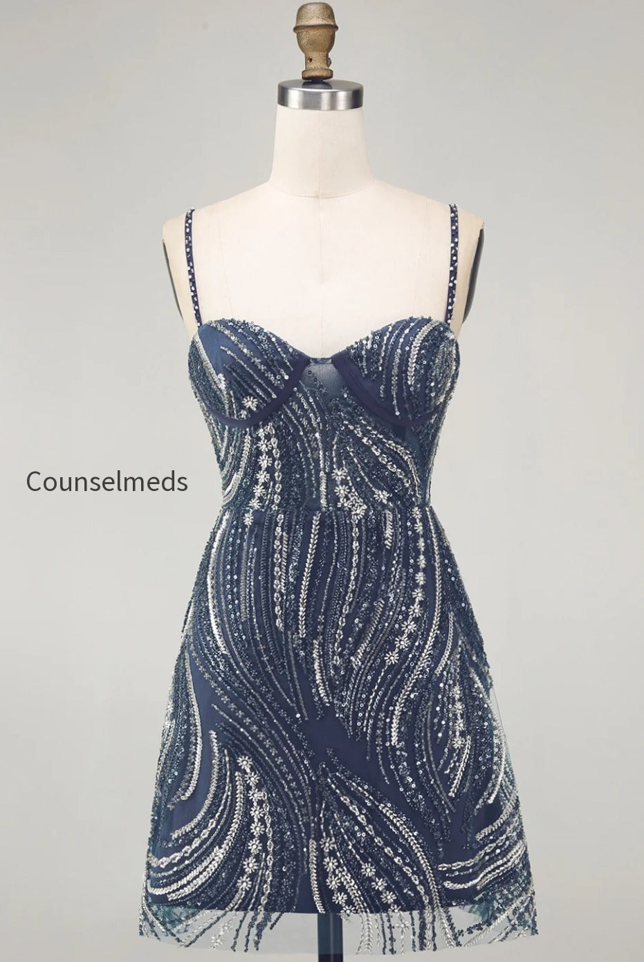 beaded-thick-straps-sparkly-navy-short-cocktail-dress