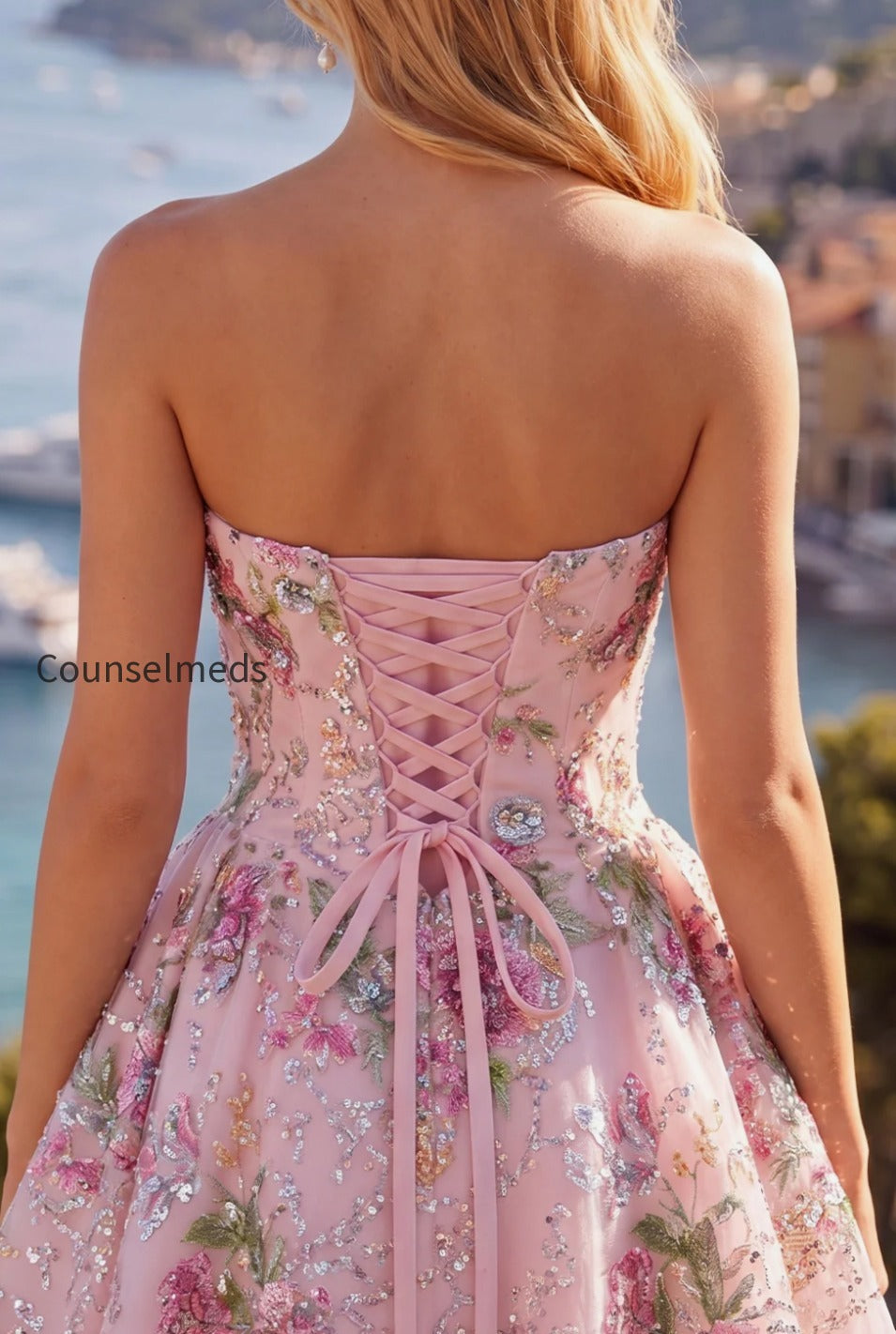 sparkly-pink-floral-beaded-a-line-short-strapless-homecoming-dress